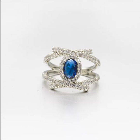 New 925 Silver Women’s Diamond Sapphire Ring - Picture 4 of 6